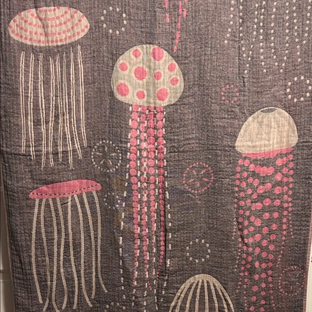 Jellyfish Patterned Throw Tapestry Towel 2 Side Organic Cotton Violet +!Gray NEW